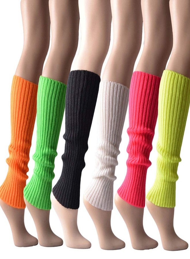 Vogast Women 80s Fluorescent Colored Knit Leg Warmers Ribbed Footless Socks Stockings Halloween Dance Party Accessories Orange - Image 3